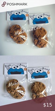 three bags of cookies with cookie characters on them