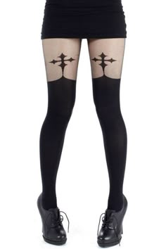 Pamela Mann Goth Cross Suspender Tights Goth Tights, Goth Cross, Plus Size Gothic, Suspender Tights, Angel Outfit, Cute Stockings, Black Goth, Stocking Tights