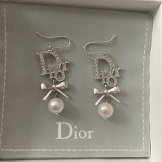 Vintage Dior Pearl W/Crystals Dangle Earrings Earrings With Crystals, Dior Earrings, Pearl Dangle Earrings, Girly Accessories, Dior Couture