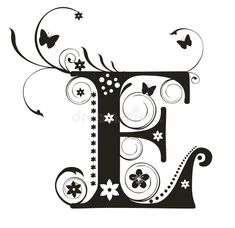 the letter f is decorated with flowers and butterflies royalty illustration on white background stock photo