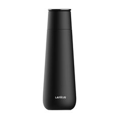 an image of a black water bottle on a white background with the word lahnis