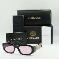 Fully Discounted. Buy Now Only , No Offers Accepted Retail $ 3 8 0 Brand New // Authentic Model: Ve4361 Gb1/84 Sunglasses Frame Color: Shiny Black Lens Color: Pink Material: Acetate Size: 53 - 18 - 140 For: Unisex Style: Oval Rx-Able: Yes [Can Be Swapped For Prescription Lenses] Polarized: No Made In: Italy 100% Uv Protection Original Versace Retail Packaging Included: Case, Cloth (See Pics) Shipping From Nyc Every Business Day Follow Our Store Showroom For More Amazing Deals Authentic Models, Versace Glasses, Vintage Versace, Sunglasses Frame, Shield Sunglasses, Men Eyeglasses, Rectangle Sunglasses, Gold Sunglasses, Unisex Style