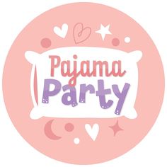 the words pajama party are in purple and pink