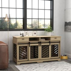 Transform your living space with multifunctional PawHut dog crate furniture, a stylish solution accommodating two medium dogs or a large furry friend. This modern dog crate kennel features a removable middle divider and ample storage spaces, doubling as chic furniture like an end table or TV stand. With double sliding doors for easy access, it blends convenience with elegance in your home. Tucker Murphy Pet™ | Tucker Murphy Pet™ Double Dog Crate Furniture w / Removable Divider For 2 Medium Dogs Double Dog Crate Furniture, Modern Dog Crate, Kennel Furniture, Double Dog Crate, Crate End Tables, Dog Kennel Furniture, Crate Table, Dog Table, Large Dog Crate