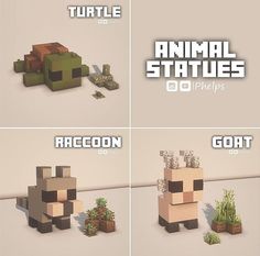 four different types of animals and plants in minecraft style with text that reads, animal statues