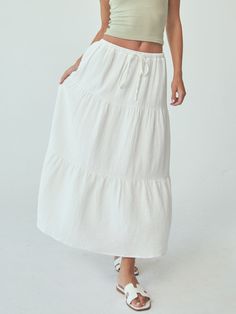 Tiered Cotton Skirt Three Tier, Cotton Skirt, Long Sleeve Bodysuit, White Skirts, Long Sleeve Maxi Dress, Long Maxi Dress, Cropped Tank Top, Drawstring Waist, Design Details