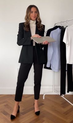 How to Dress for a Job Interview as a Woman: Make a Great First Impression https://whispers-in-the-wind.com/professional-womens-clothing-elevate-your-work-wardrobe/?how-to-dress-for-an-interview-as-a-woman-examples Blazer Outfits For Interview, Black Job Interview Outfit, Professional Outfits Women Black Blazer, Business Professional Outfits With Blazer, Black Blazer Professional Outfit, Woman Attorney Outfit, Law Interview Outfit, Black Blazer Outfit Work Business Professional Women, Interview Outfit 2023 Summer