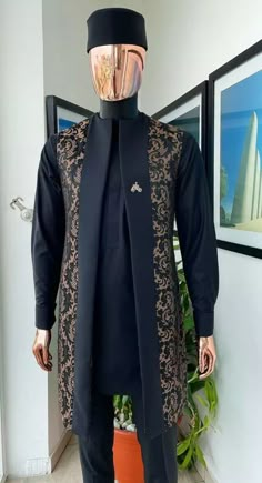 Men Kaftan Suit 3 Pcs. THIS IS AN HONORABLE OUTFIT. This well-designed outfit is handmade with love. The shirt is designed with high quality materials which is suitable for any weather condition and also high couture (tailoring) standards. It is suitable for all kinds of occasion. This set comes with a matching shirt and pant. The pant is styled with either joggers style, rope or elastic band base on your choice. We recommend that you provide your measurements in the following manner to ensure a perfect fit. Around neck Shoulder to waist Across shoulder Arm/sleeve length Chest dimension Waist Thigh Hip Waist to ankle Inseam Height Immediately your order is received and your measurement is provided we start working on it and get it ready in a very short time and ship it through DHL express Kaftan Suit, Vest Groom, Wedding Suit Men, Suit With Vest, Kaftan For Men, Men Kaftan, African Suit, Nigerian Men Fashion, African Wear Styles For Men