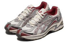 Asics Gel-Preleus 'Grey red' 1201A838-105 (SNKR/Casual/Unisex/Low Top/Non-Slip/Wear-resistant) Casual Red Asics Sneakers, Red Asics, Mens Fashion Week Street Style, Cute Shoes Heels, Shoes Outfit Fashion, Funky Shoes, Mens Fashion Week, Old Shoes, Fresh Shoes