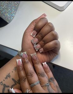 Extra Short Duck Nails, Duke Nails, Nails Ideas Black Women, White Nails Black Women, Short Duckie Nails, Small Duck Nails, Mini Duck Nails, Short Bling Acrylic Nails, Duck Acrylic Nails