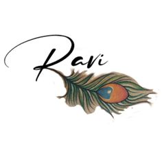 the word ravi with a peacock feather on it