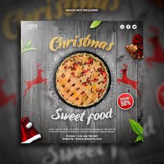 a christmas flyer with a pie on it