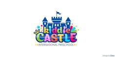 the logo for an international preschool school with castle and stars on it's side