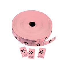 two rolls of pink tape with black stars on them and one roll has four stickers