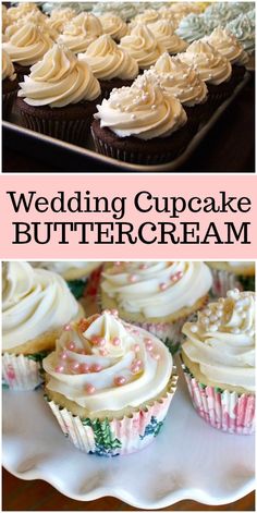 wedding cupcakes with white frosting and sprinkles