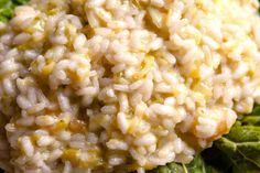 closeup of rice and greens on a plate