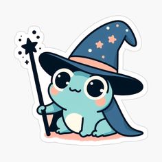 a cartoon character with a witches hat holding a wand