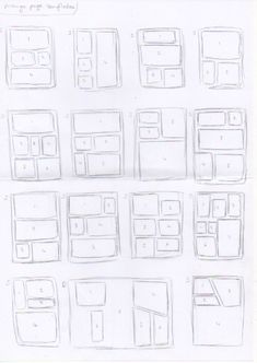 a bunch of drawings that are on top of a sheet of paper with numbers in it