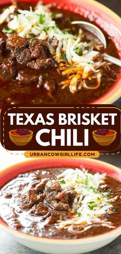 This beef brisket chili is unlike any other! Fall-apart tender and incredibly flavorful, this authentic Texas chili with no beans is an award-winning main course recipe. Once you try this dinner idea for tonight, you'll want to have it again and again! Beef Brisket Chili, Dinner Recipes Beef, Beef Dinner Recipes