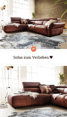 two different pictures of a couch in a living room with the caption sofas zum verlieben