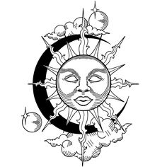 An ode to the sun and moon. The Sun And Moon, Tattoo Style Drawings, Dark Art Drawings, Semi Permanent Tattoo, Permanent Tattoo, Catalog Design, Tattoo Flash, Sun And Moon, Cool Art Drawings