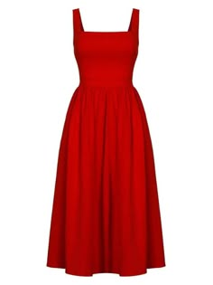 Sleeveless Square-Neck Midi Dress: A versatile Red Church Dress, Outfit Capsule, Red Dress Casual, Square Dress, A Line Midi Dress, Red Sleeveless Dress, Form Fitting Dress, Online Clothing Boutiques, The Choice