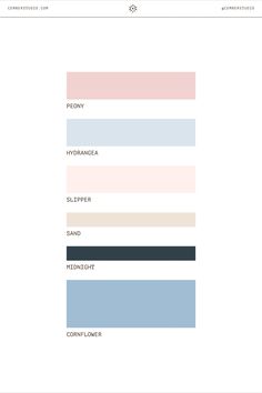 the color scheme for different shades of pink, blue and white with text below it