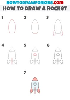 how to draw a rocket step by step instructions for kids and beginners with pictures