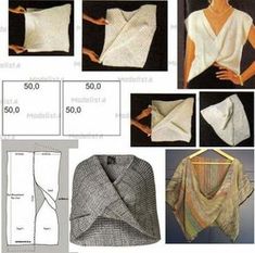 the instructions to make a shawl with different patterns and sizes, including two pieces of fabric