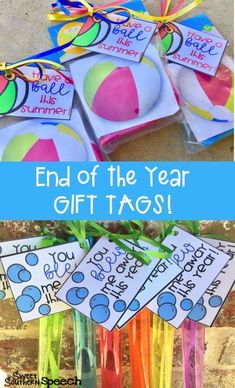 the end of the year gift tags are made from plastic straws and tied with colorful streamers