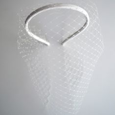 â Wedding birdcage blusher veil features with narrow velvet headband and multi-sized faux pearls. Bridal hairband with pearl bandeau veil is hand made and hand stitched. Beaded bachelorette veil come with a scattering of multi-sized faux pearls or without. â Light ivory fascinator headband has been covered with intone bird cage veil giving the bridal shower veil a superior finish. The hen party veil falls below the nose.Please do visit this link below to see all the other modern hair accessories Elegant Tulle Headband Headpiece, Elegant Tulle Headband, Elegant Wedding Headband Veil, Elegant Wedding Veil With Headband, Elegant Tulle Hair Accessories For Wedding, Adjustable Tulle Fascinator For Wedding, Adjustable Tulle Wedding Fascinator, Delicate Wedding Headband Hair Accessories, Wedding Tulle Headband