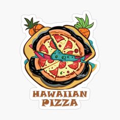 the hawaiian pizza sticker is shown on a white background