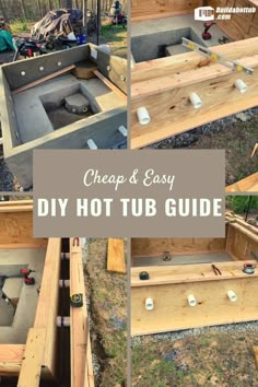 the diy hot tub is made from wooden pallets and has been built into an outdoor