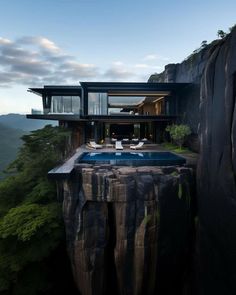 Dark luxury house! Black Luxury House, Dark House Aesthetic, Futuristic Houses, Interior Mansion, Ideas De Piscina, Fantasy Furniture, Seaside House, Dark House