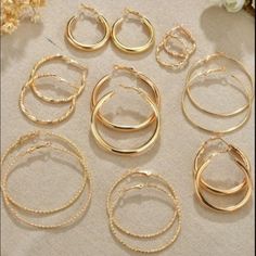 Brand New Gold Hoop Earrings Set Different Styles - Choose At Checkout Approx Measurements In Photos Gold Color Plated Fashion Jewelry High Quality Hypoallergenic Comfortable & Lightweight Gold Hoop Earrings, Blogger Favorite, Trendy Fashion Jewelry, Textured Hoop Earrings, Minimalist Gold Jewelry, Thick Gold Hoops, Chunky Gold Hoops, Gold Jewelry, Small Hoops Packaged With Care Wardrobe Building, Simple Hoop Earrings, Top Shein, Hoop Earring Sets, Beaded Anklets, Knit Tank, Metal Earrings, Stylish Jewelry, Circle Earrings