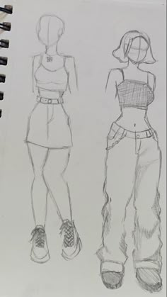 two drawings of people standing next to each other