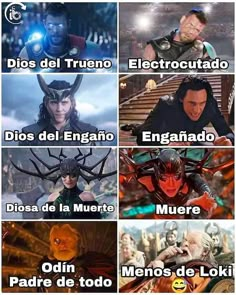 an image of the avengers movie characters in spanish and english with captioning below