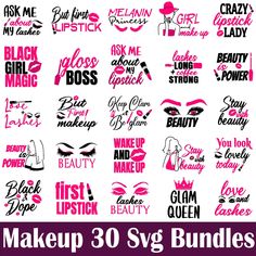 makeup 30 svg bundle for silhouettes, photoshopped and cut file designs