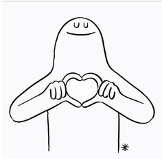 a drawing of a person holding a heart with their hands in the shape of a face