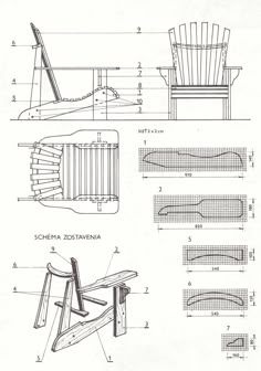 the plans for an adiron chair are shown in black and white, with measurements to each