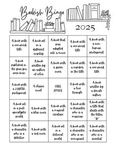 a black and white image of bookshelf bingo game