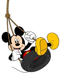 mickey mouse swinging on a tire