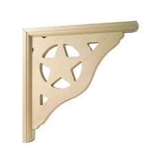 an unfinished wooden shelf bracket with star cutouts