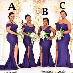 the bridesmaids are all wearing purple dresses