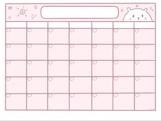 a pink calendar with hearts and a cat on the top, in front of a white background