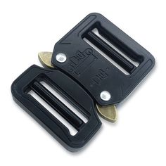 two black plastic buckles on white background