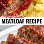 meatloaf recipe on a white plate with text overlay