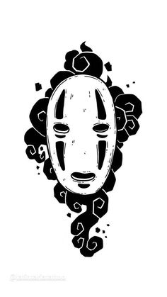 a black and white drawing of a person's face in the middle of flowers