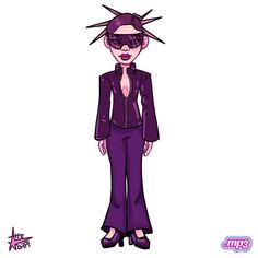 an image of a cartoon character wearing purple clothes and sunglasses with spikes on her head