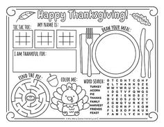 a thanksgiving coloring page with words and pictures